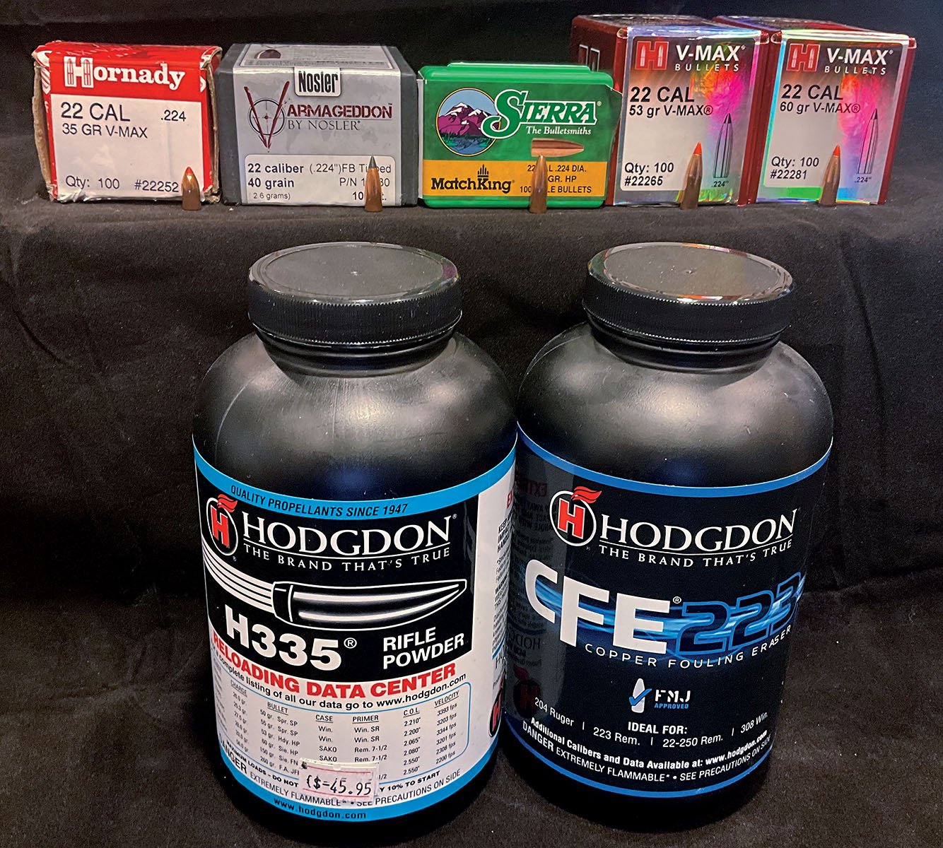 The choices of powders and bullets for the 223 family of cartridges are vast enough to provide options in a limited market. Hodgdon’s H-335 and CFE 223 are two favorites. Hornady offers a variety of bullet styles and weights to cover just about any task a hunter or plinker cares to pursue.